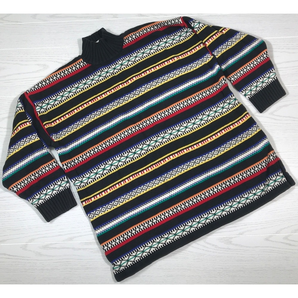 Vintage 90s Sweater Clifford & Wills Womens Large Rainbow Geometric Mock Neck